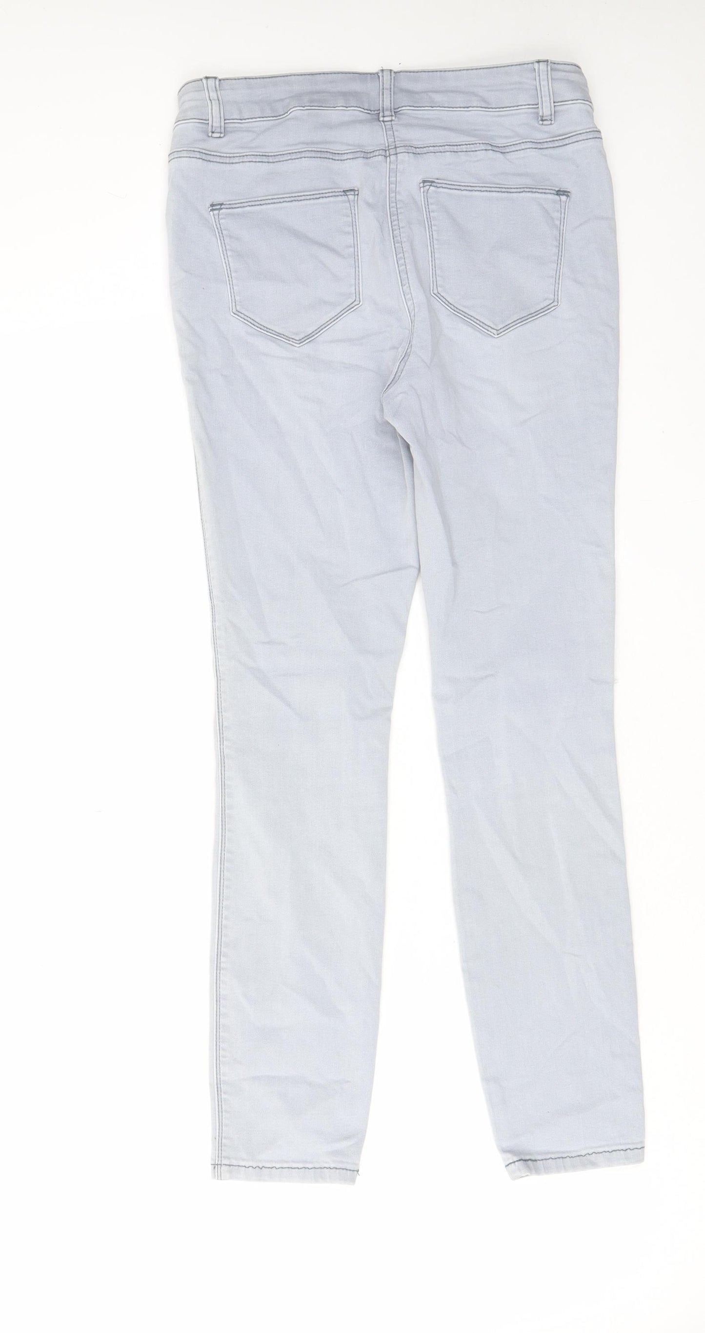 NEXT Womens Blue Cotton Skinny Jeans Size 10 L26 in Regular Zip - Open knee, Pockets, Belt Loops