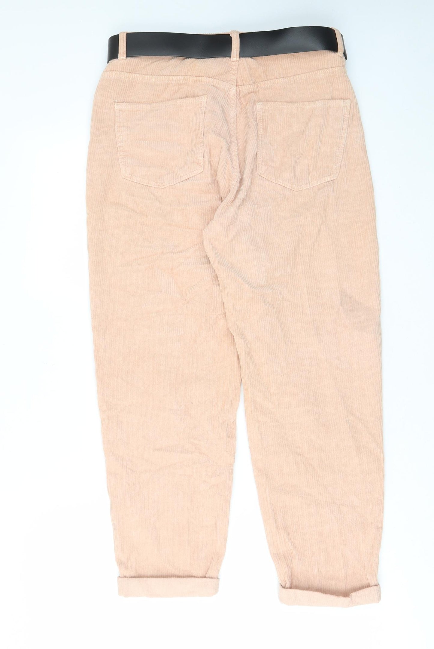 Bershka Womens Pink Cotton Trousers Size 10 L24 in Regular Zip - Pockets, Belt