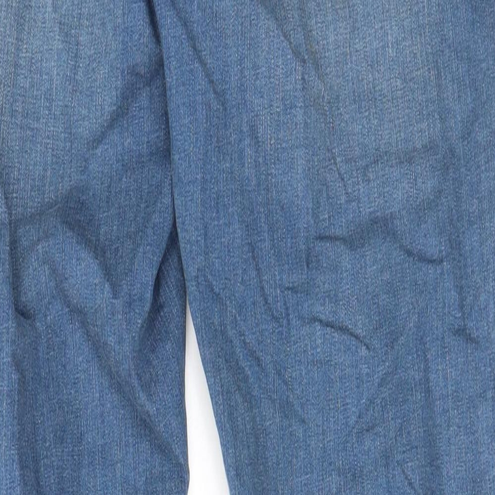 Freesoul Mens Blue Cotton Straight Jeans Size 32 in L30 in Regular Zip - Pockets, Belt Loops, Embroided, Logo