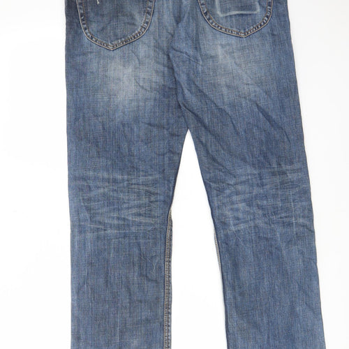 Superdry Mens Blue Cotton Straight Jeans Size 32 in L32 in Regular Button - Pockets, Belt Loops, Logo