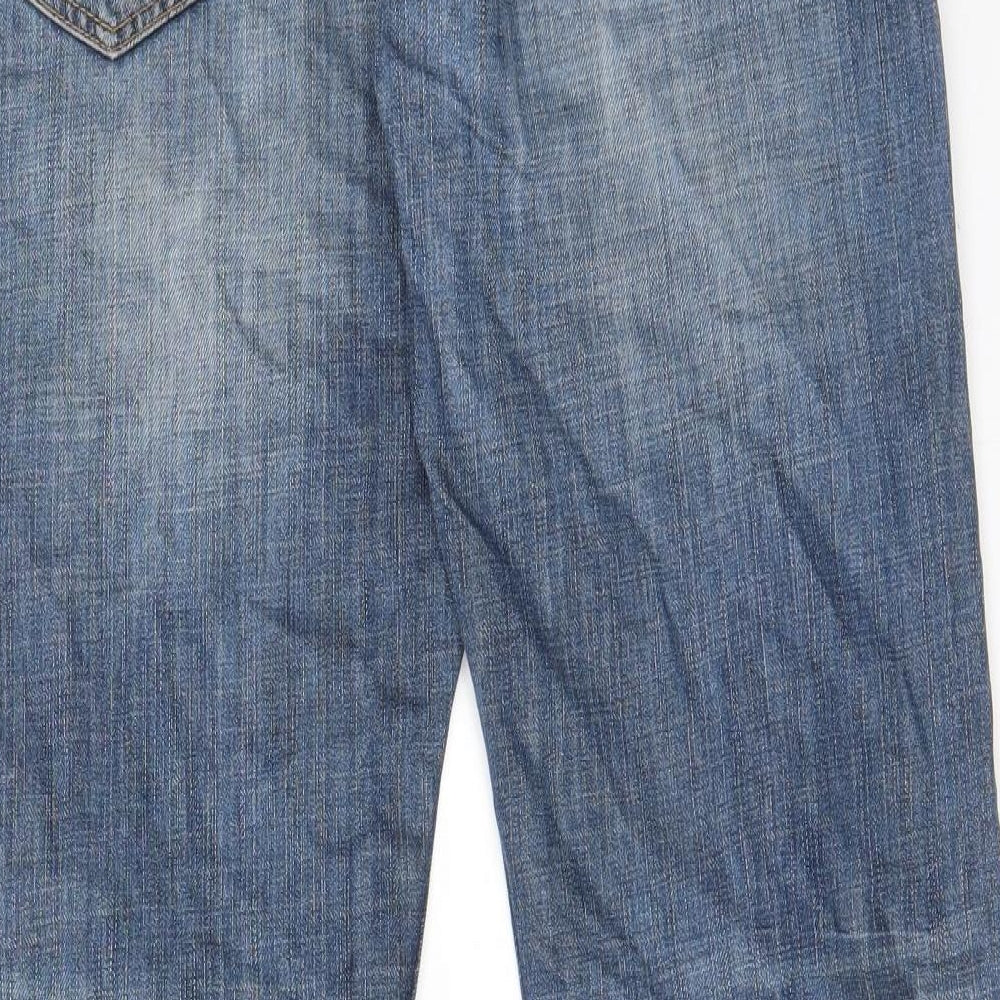 Superdry Mens Blue Cotton Straight Jeans Size 32 in L32 in Regular Button - Pockets, Belt Loops, Logo