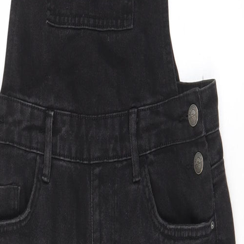 New Look Womens Black Cotton Dungaree One-Piece Size 8 L27 in Button - Buckle, Pockets, Adjustable straps