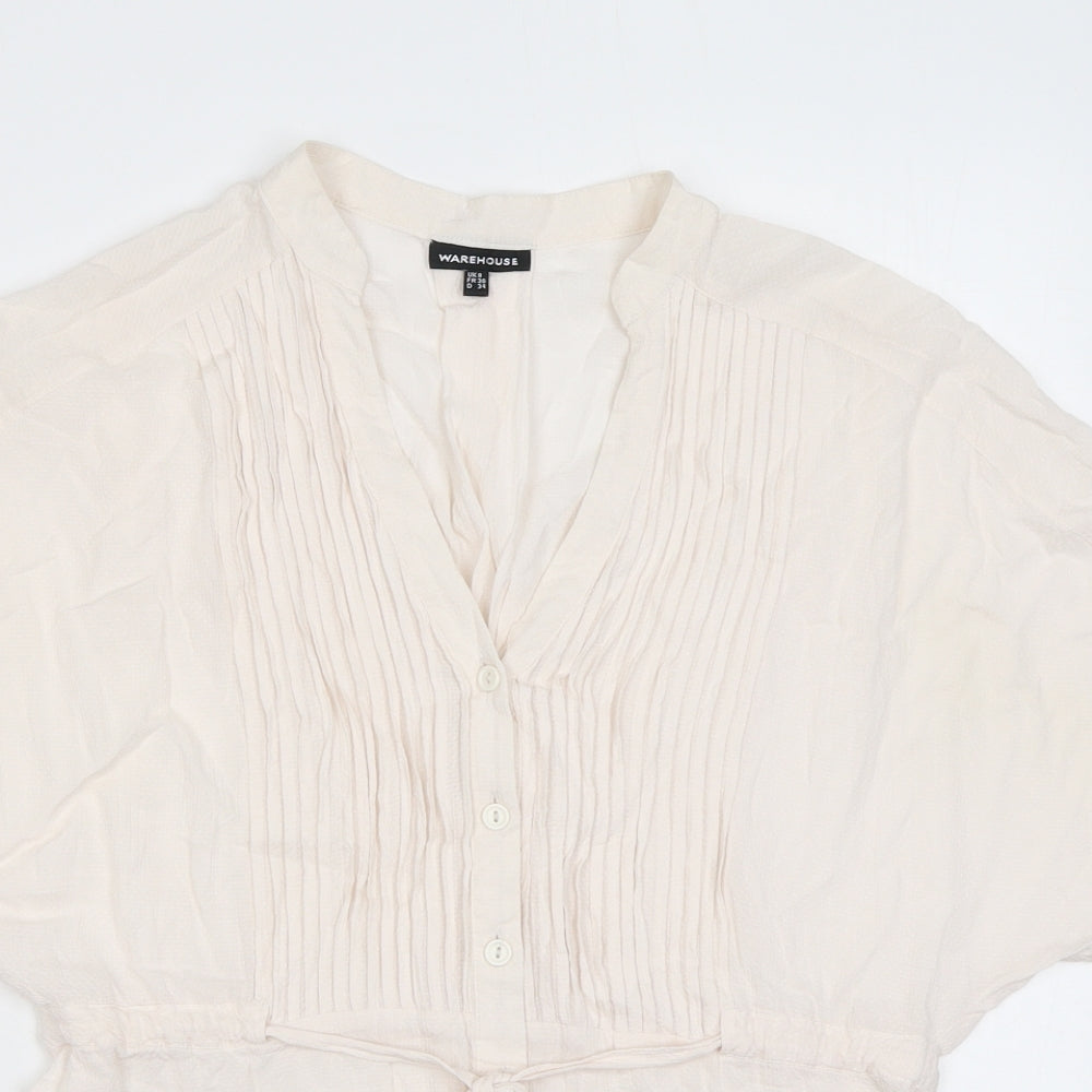 Warehouse Womens Ivory Viscose Basic Blouse Size 8 V-Neck