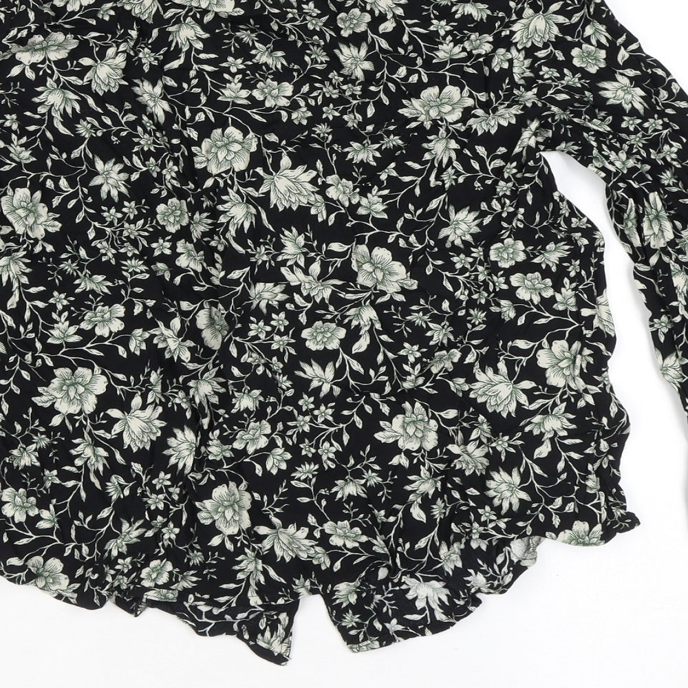 Apricot Womens Black Floral Viscose Cropped Blouse Size 12 V-Neck