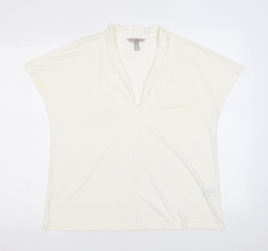 H&M Womens White Polyester Basic Blouse Size L V-Neck