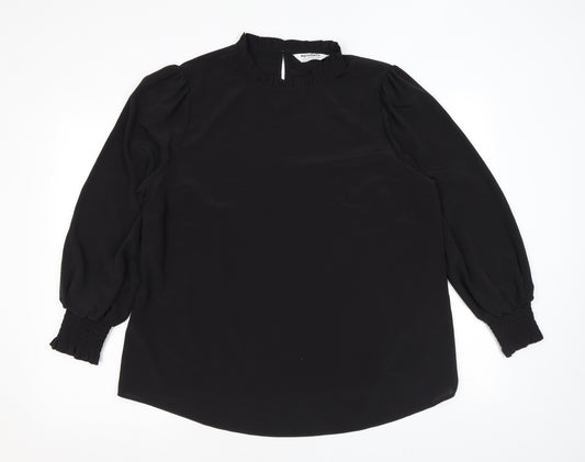 Dorothy Perkins Womens Black Polyester Basic Blouse Size 14 Round Neck