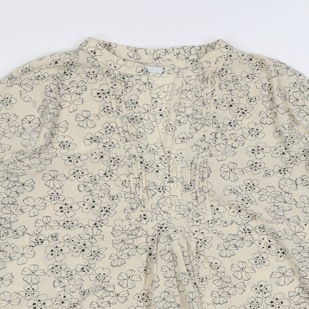 Gap Womens Beige Floral Polyester Basic Blouse Size L V-Neck