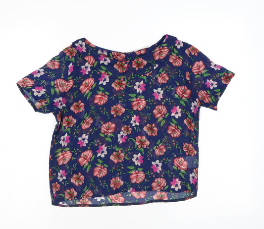 Urban Outfitters Womens Blue Floral Polyester Cropped Blouse Size S Collared - Peter Pan Collar