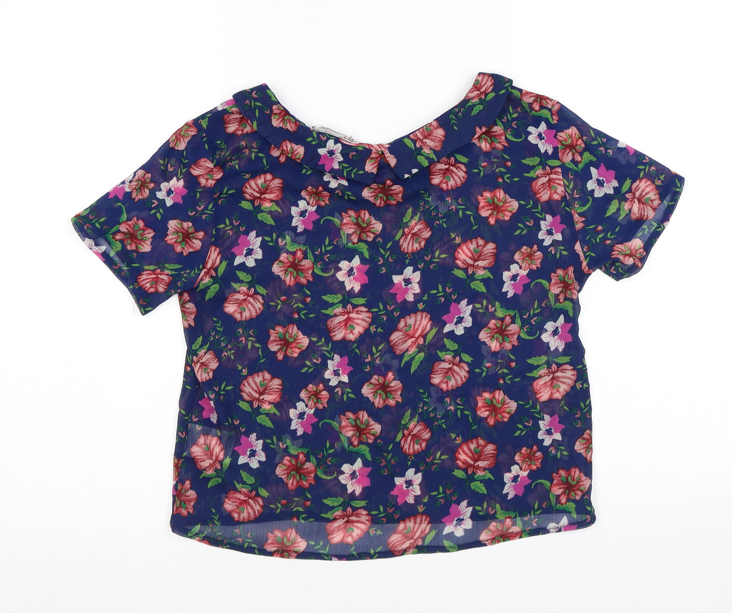 Urban Outfitters Womens Blue Floral Polyester Cropped Blouse Size S Collared - Peter Pan Collar