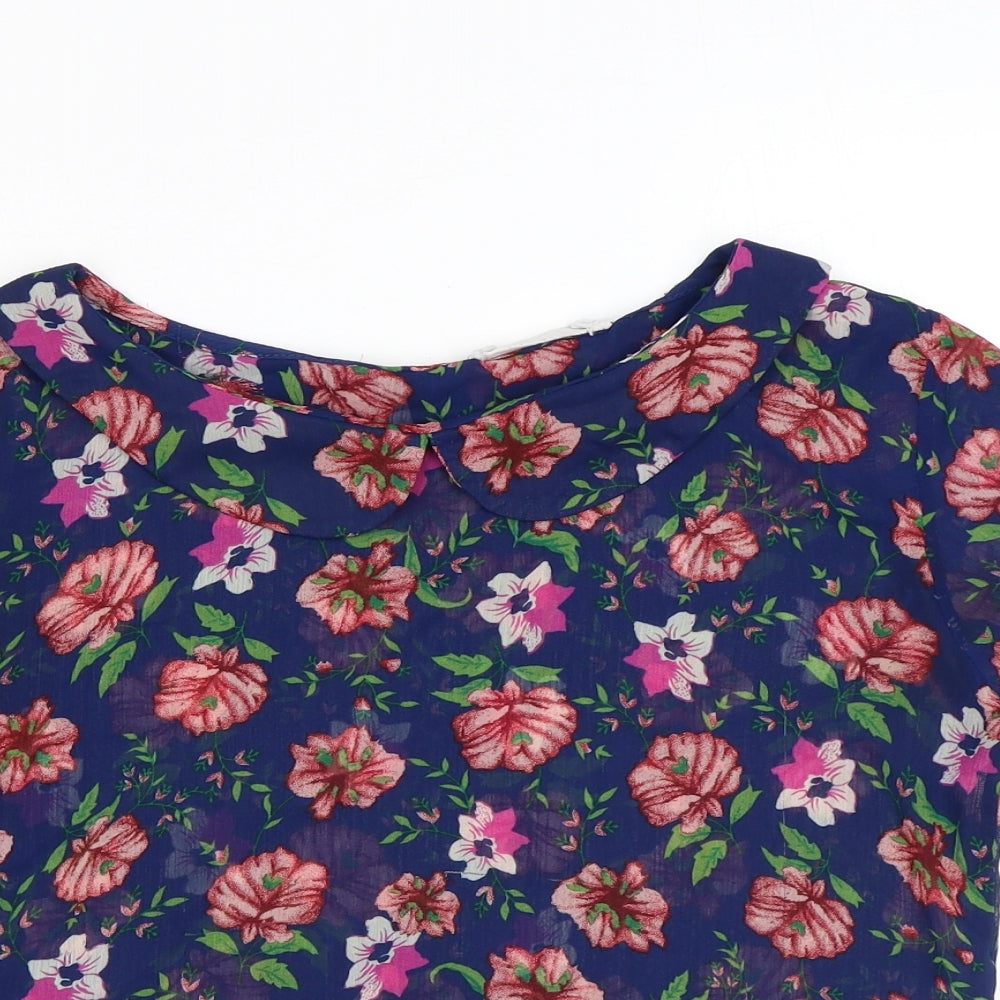 Urban Outfitters Womens Blue Floral Polyester Cropped Blouse Size S Collared - Peter Pan Collar