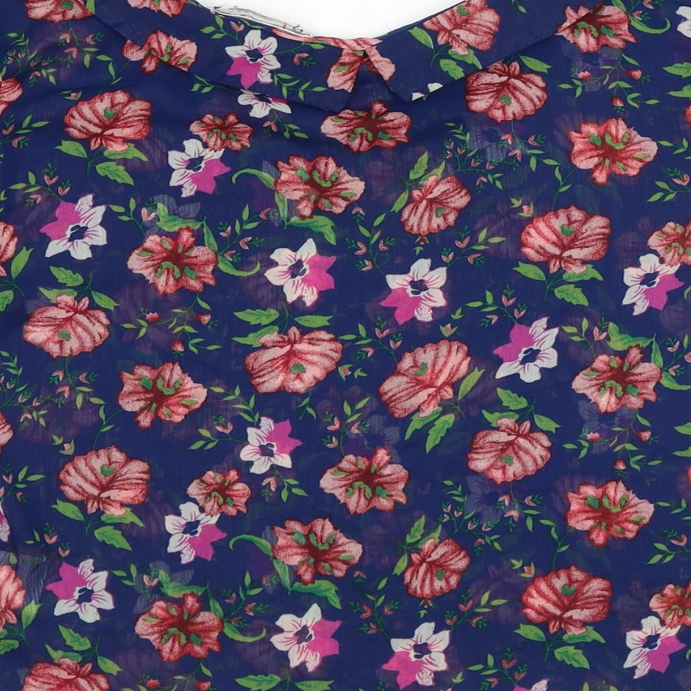 Urban Outfitters Womens Blue Floral Polyester Cropped Blouse Size S Collared - Peter Pan Collar