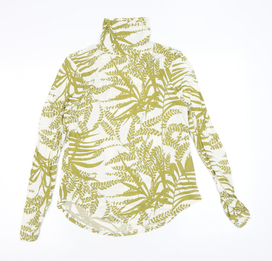 Per Una Womens Ivory Geometric Modal Basic T-Shirt Size 12 High Neck - Leaf Print