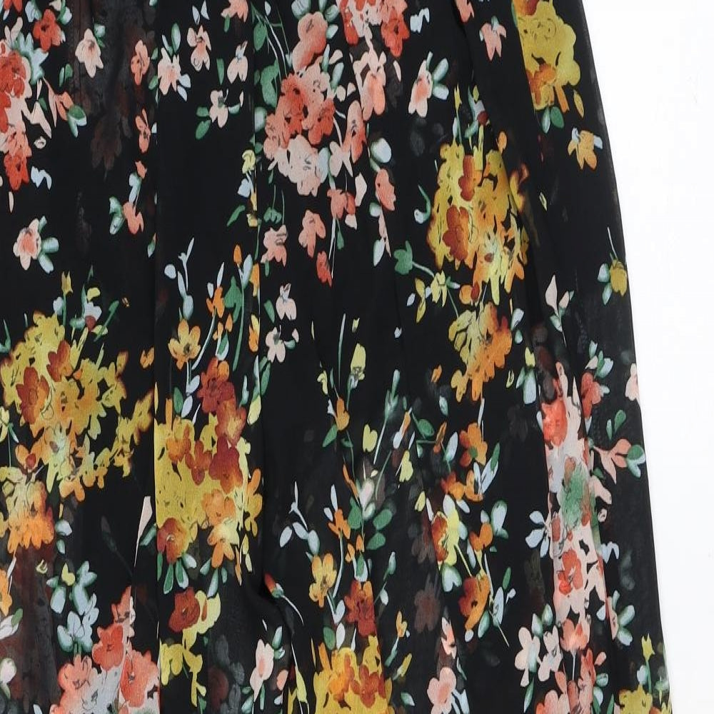 Marks and Spencer Womens Black Floral Polyester Trousers Size 10 L30 in Regular