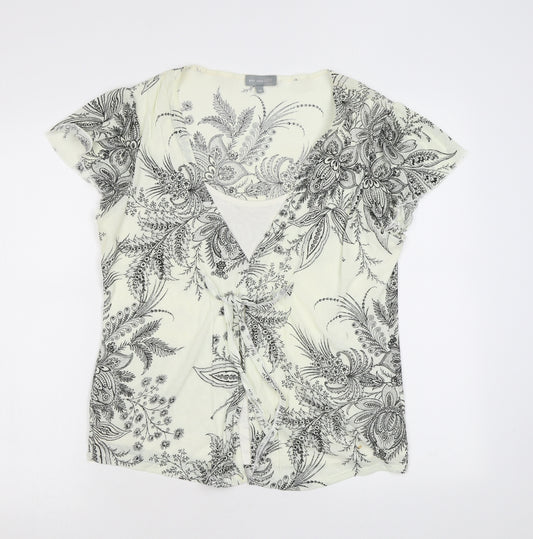 Per Una Womens Ivory Floral Polyester Basic Blouse Size 16 V-Neck