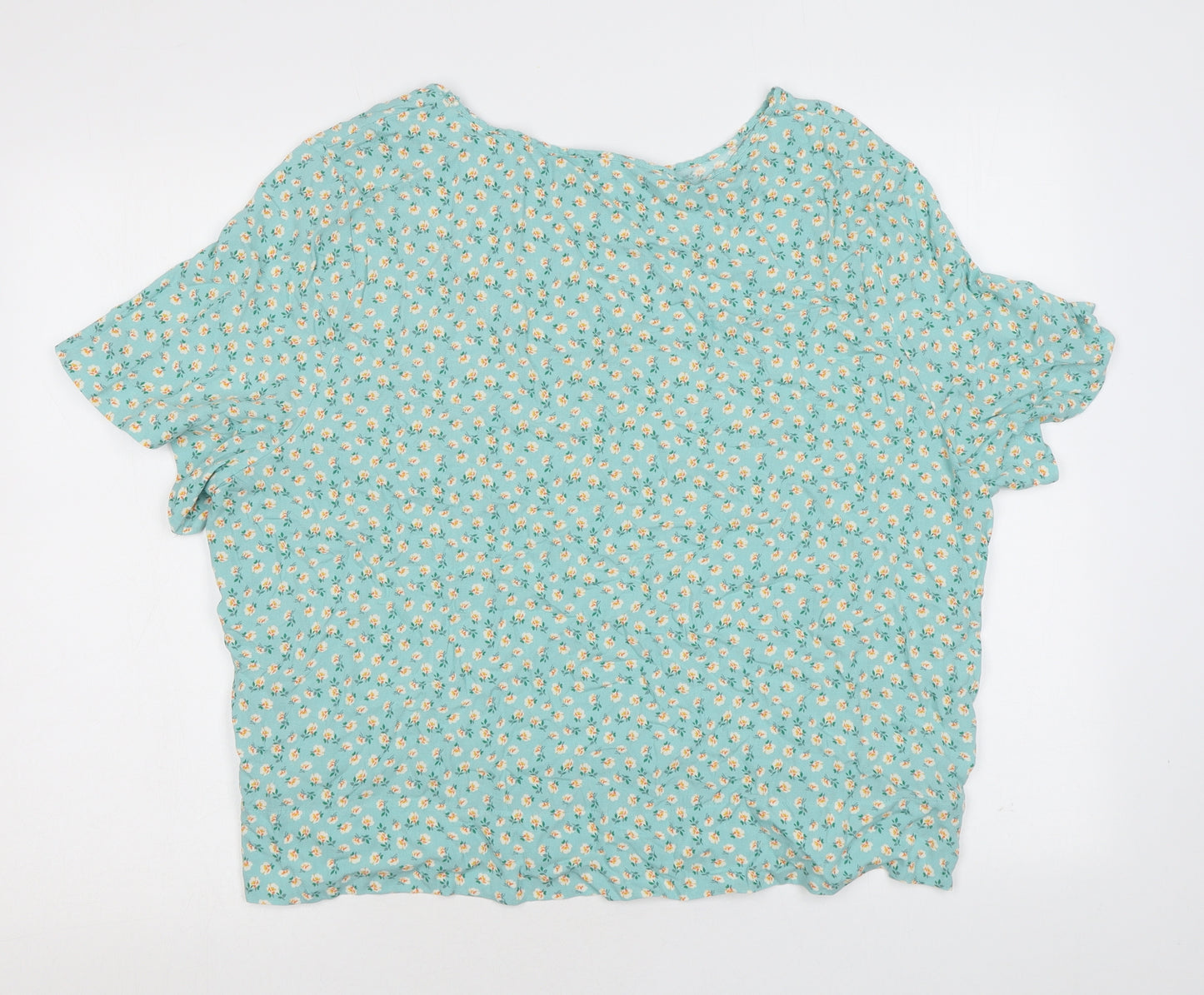 Marks and Spencer Womens Green Floral Viscose Basic T-Shirt Size 12 Round Neck - Pockets