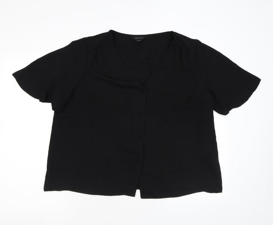 New Look Womens Black Polyester Basic Blouse Size 18 V-Neck