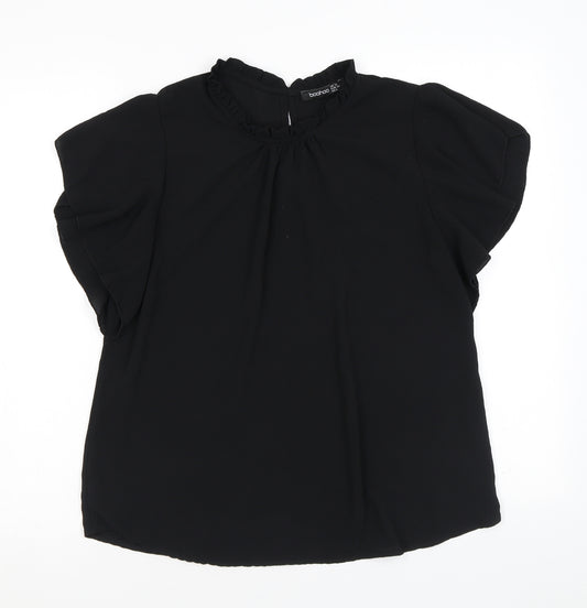 Boohoo Womens Black Polyester Basic Blouse Size 12 Round Neck - Ruffles