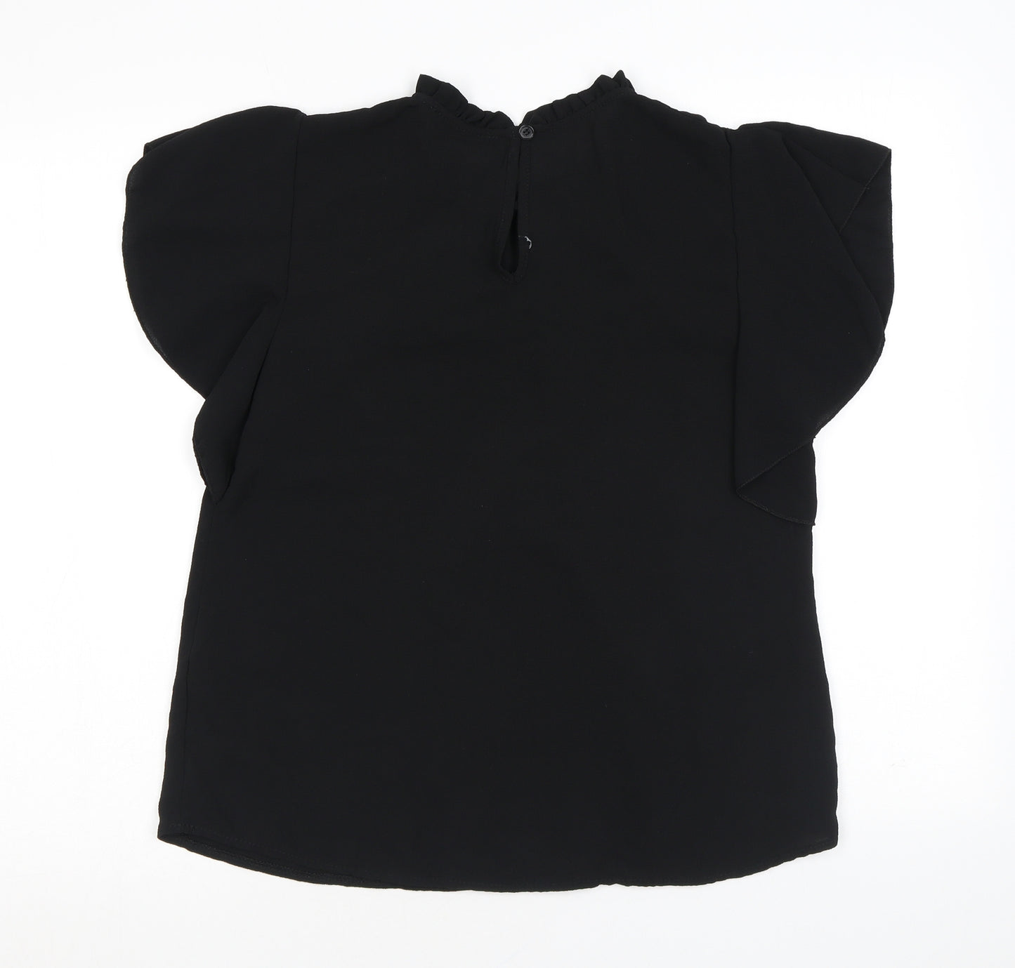 Boohoo Womens Black Polyester Basic Blouse Size 12 Round Neck - Ruffles