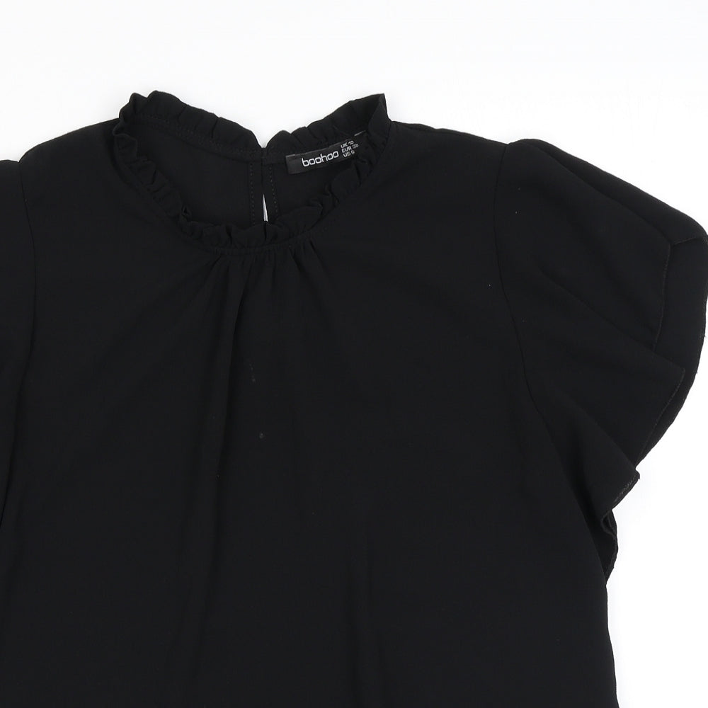 Boohoo Womens Black Polyester Basic Blouse Size 12 Round Neck - Ruffles