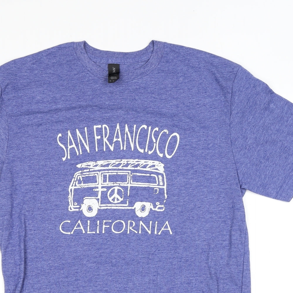 Gildan Mens Blue Polyester T-Shirt Size M Round Neck - San Francisco, Campervan