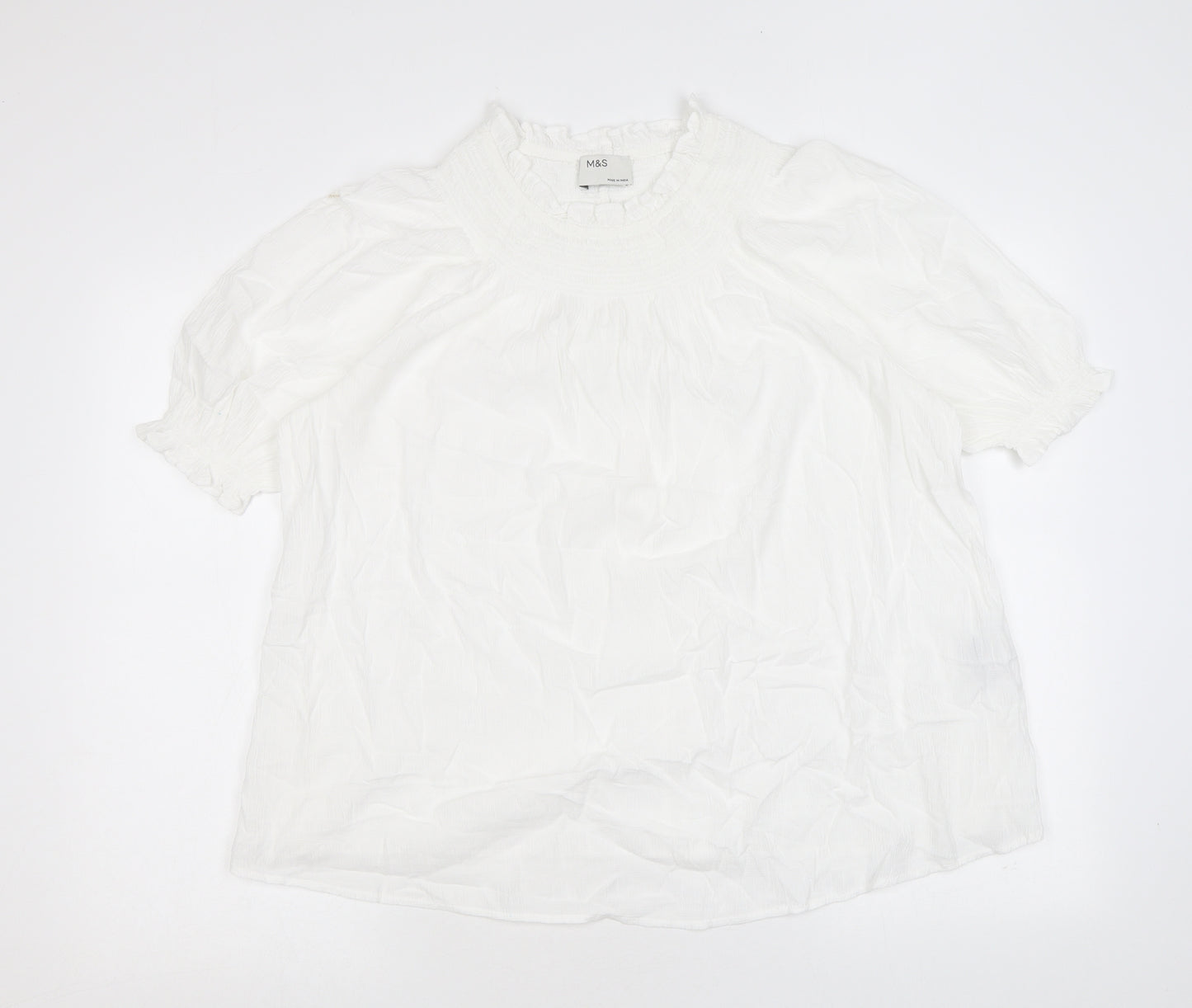 Marks and Spencer Womens White Viscose Basic Blouse Size 12 Mock Neck