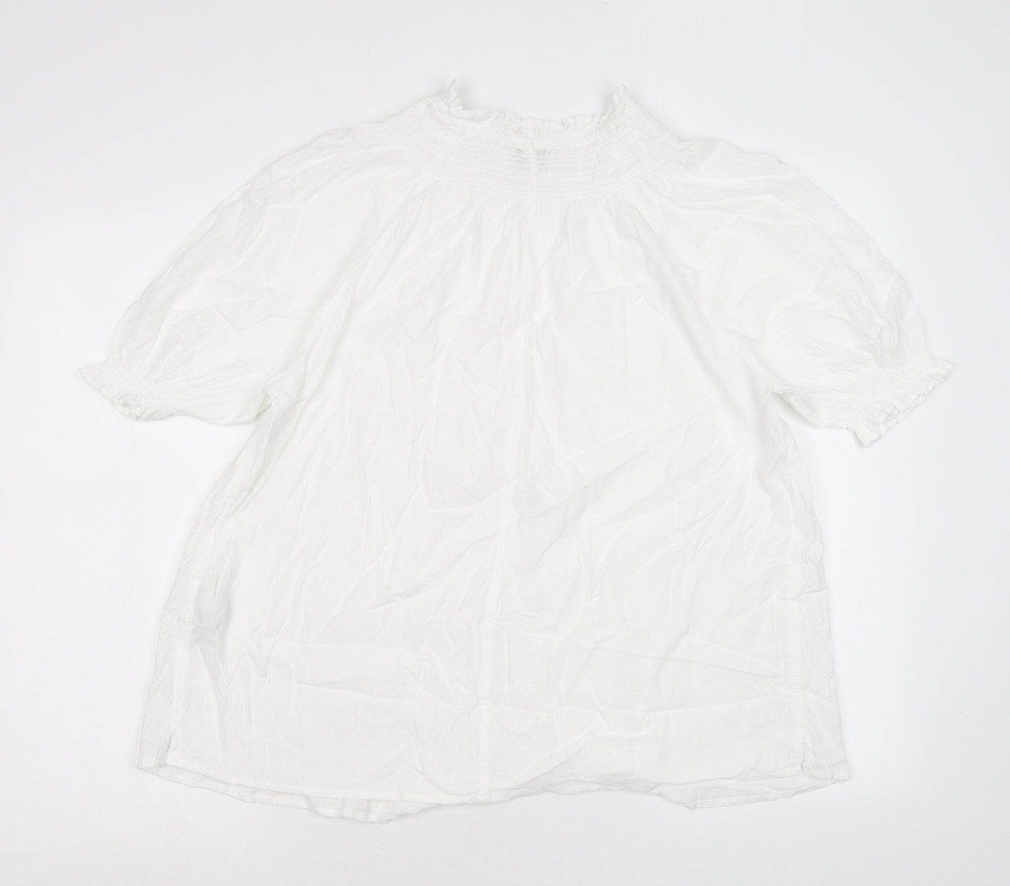 Marks and Spencer Womens White Viscose Basic Blouse Size 12 Mock Neck