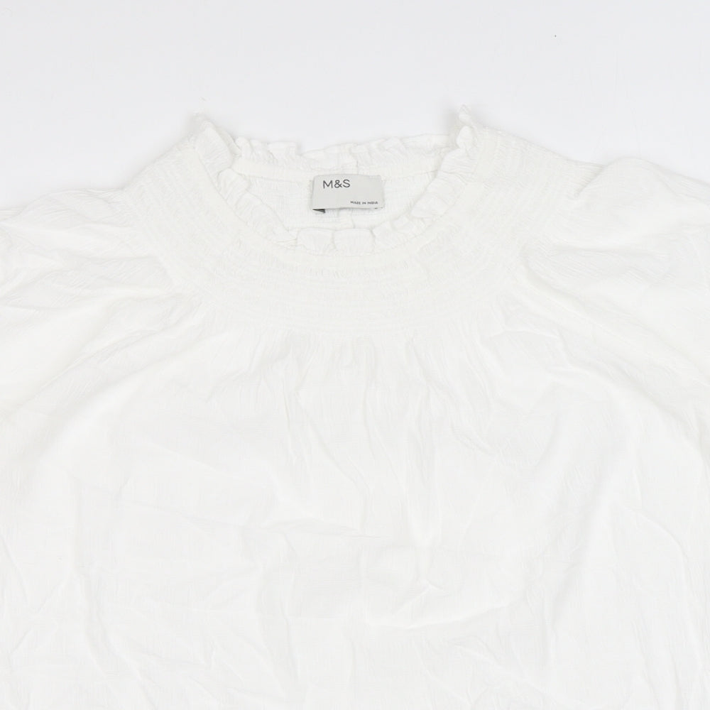 Marks and Spencer Womens White Viscose Basic Blouse Size 12 Mock Neck