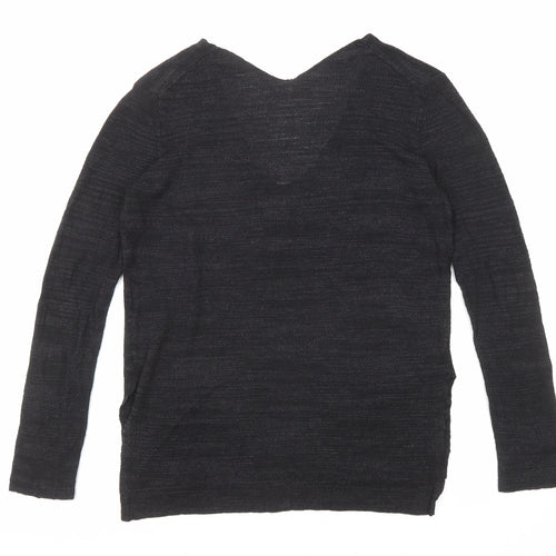 Zara Womens Black V-Neck Acrylic Pullover Jumper Size S