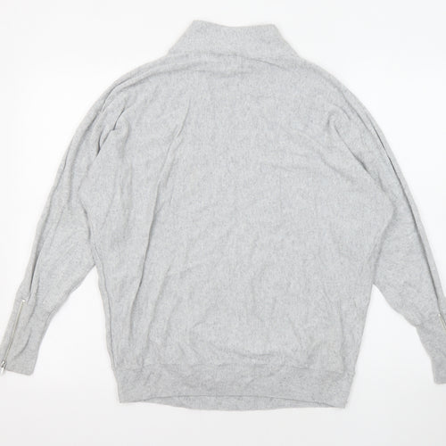 Mint Velvet Womens Grey High Neck Cotton Pullover Jumper Size S - Zipped sleeves