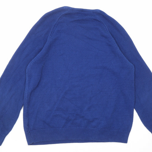 Marks and Spencer Womens Blue Round Neck Cotton Pullover Jumper Size L