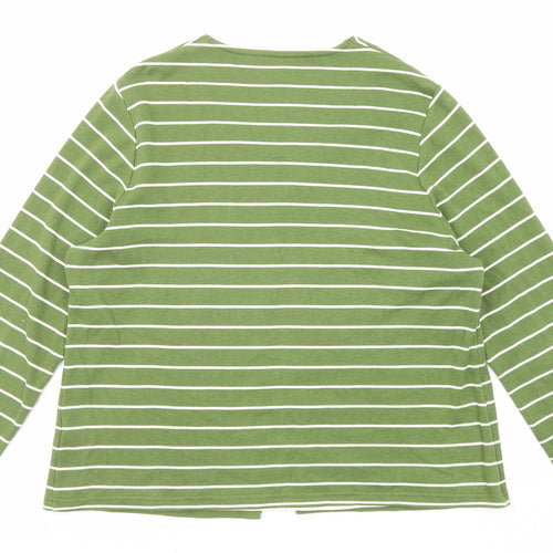 DASH Womens Green Striped Cotton Basic T-Shirt Size 20 V-Neck