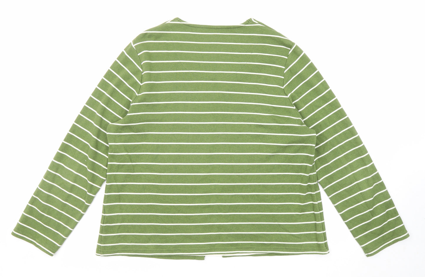 DASH Womens Green Striped Cotton Basic T-Shirt Size 20 V-Neck