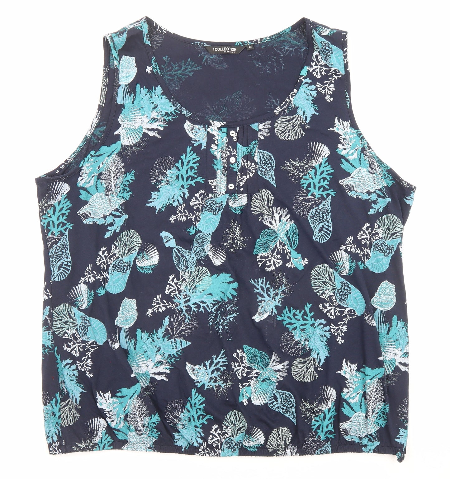 Debenhams Womens Blue Geometric Cotton Basic Tank Size 22 Scoop Neck - Seashell