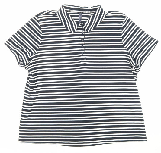Bonmarché Womens Blue Striped Polyester Basic Polo Size XL Collared