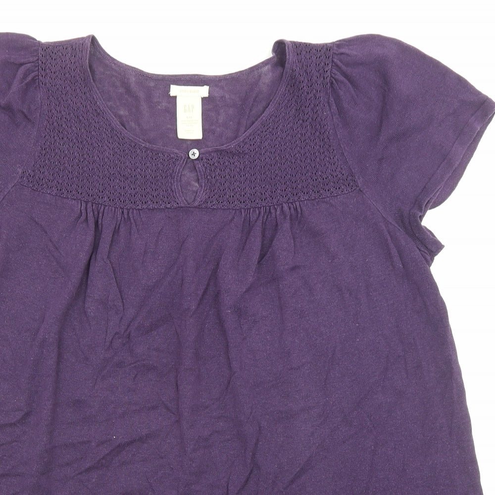 Gap Womens Purple Linen Basic Blouse Size L Boat Neck