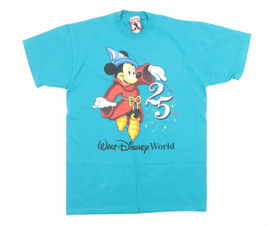 Walt Disney Womens Blue Cotton Basic T-Shirt Size L Round Neck - Mickey Mouse