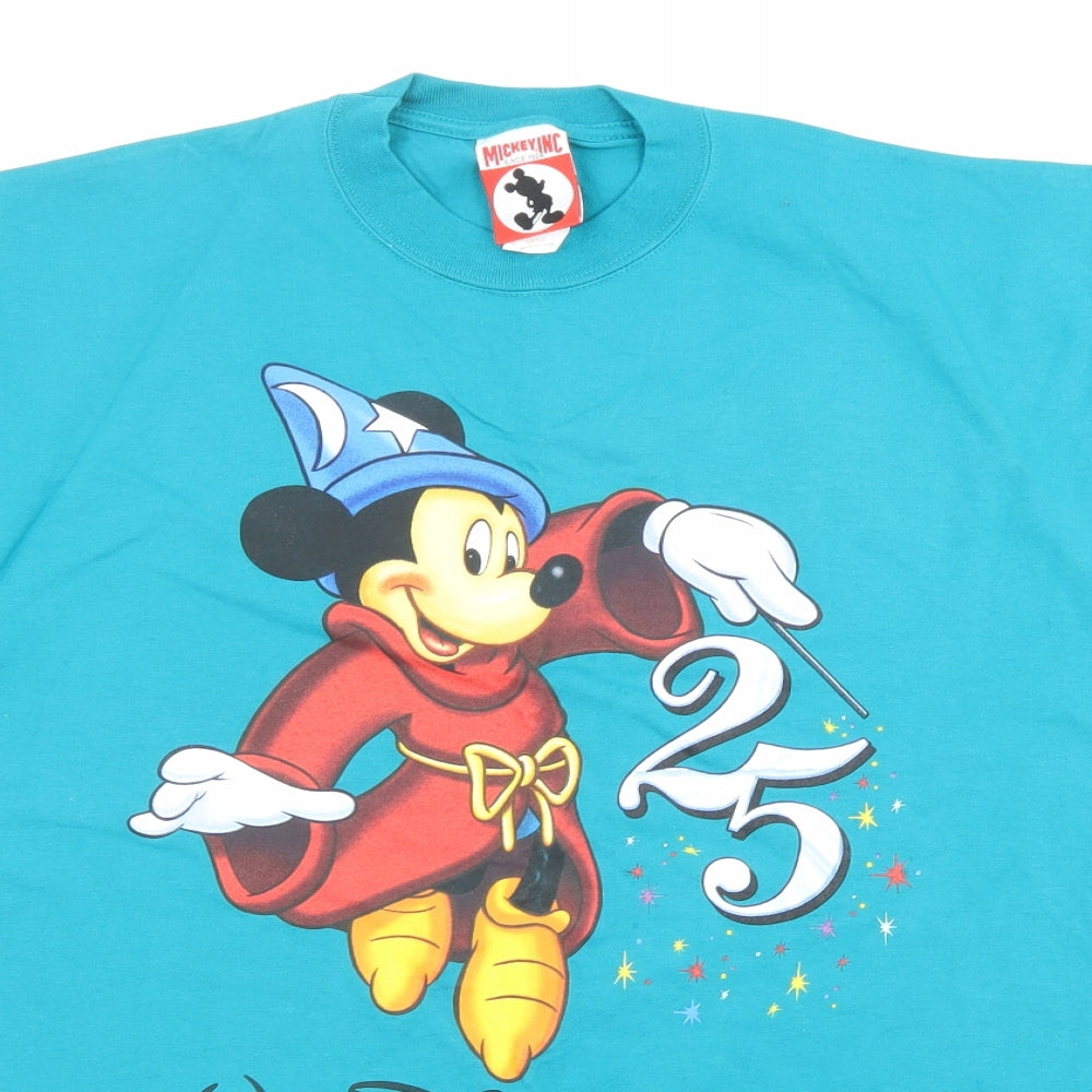 Walt Disney Womens Blue Cotton Basic T-Shirt Size L Round Neck - Mickey Mouse