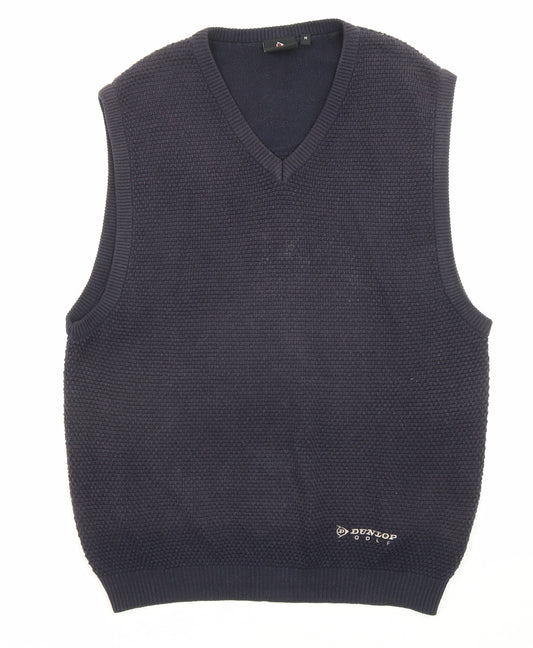 Dunlop Mens Blue V-Neck Acrylic Vest Jumper Size M Sleeveless