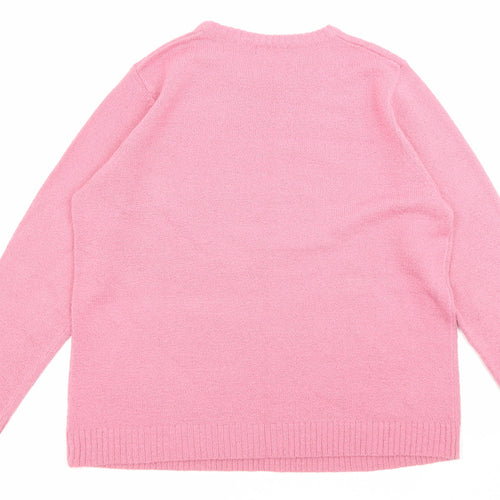 Bonmarché Womens Pink Crew Neck Acrylic Pullover Jumper Size L