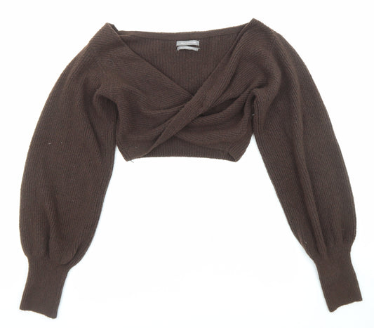 Urban Outfitters Womens Brown V-Neck Polyester Pullover Jumper Size S - Cropped