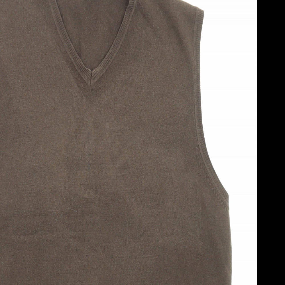 Marks and Spencer Mens Brown V-Neck Acrylic Vest Jumper Size M Sleeveless