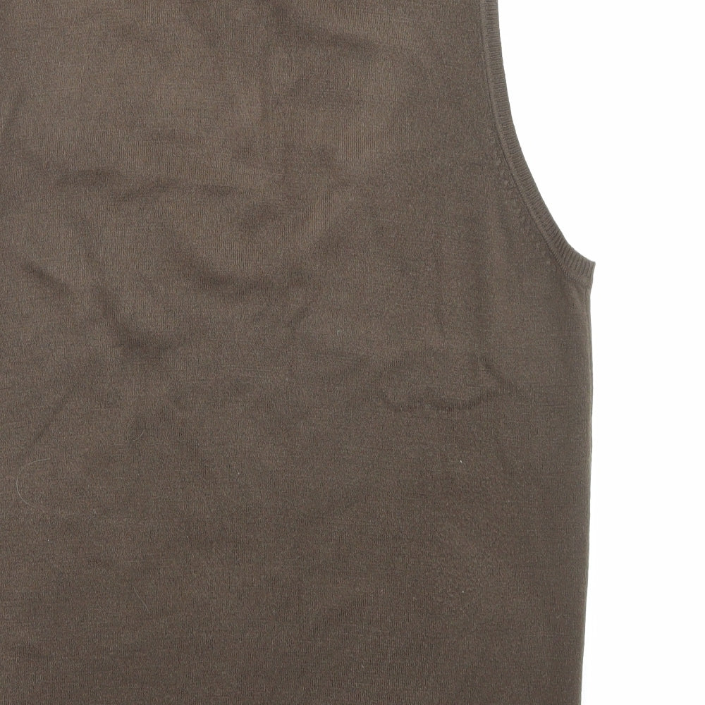 Marks and Spencer Mens Brown V-Neck Acrylic Vest Jumper Size M Sleeveless