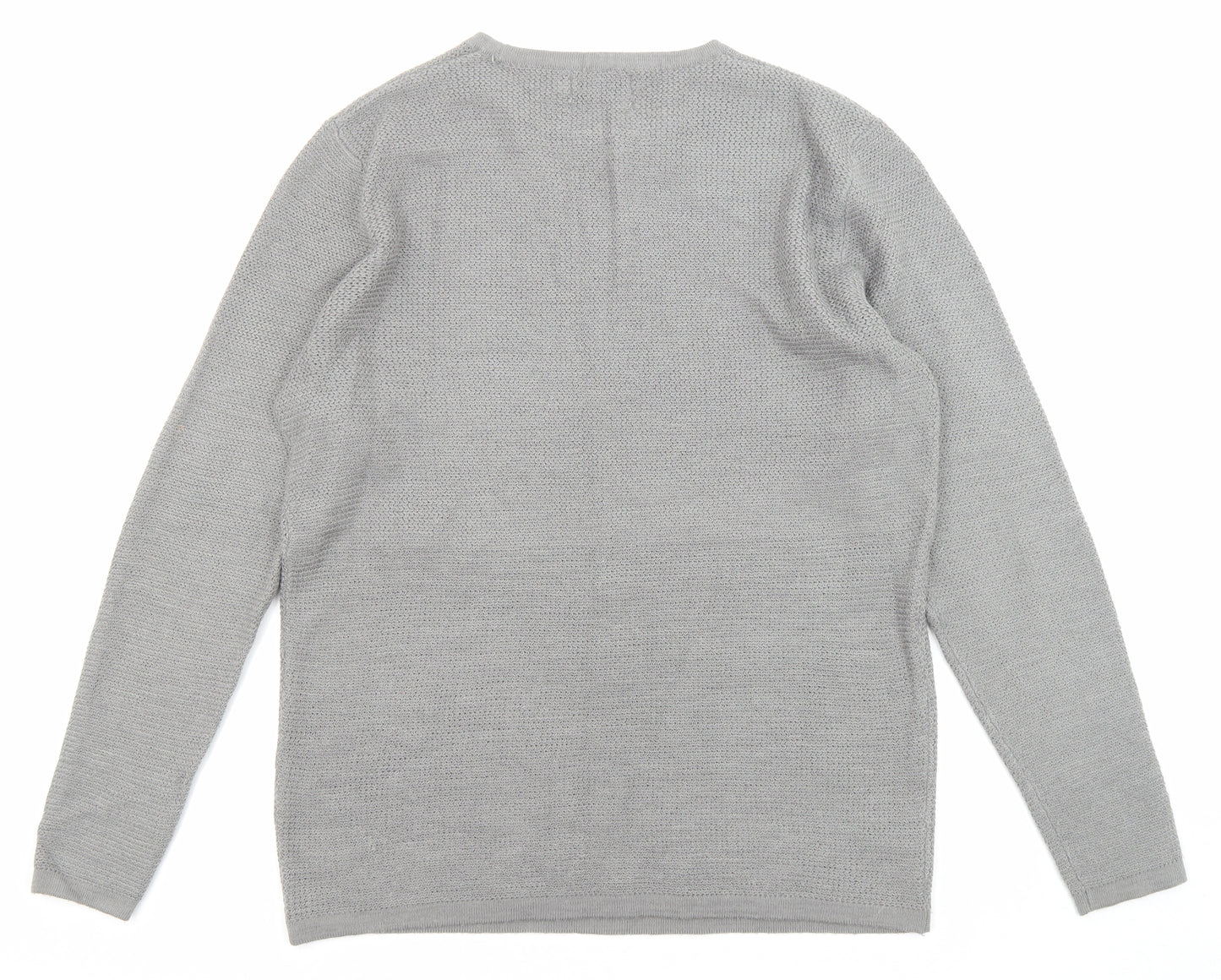 Nines Womens Grey Crew Neck Acrylic Pullover Jumper Size L