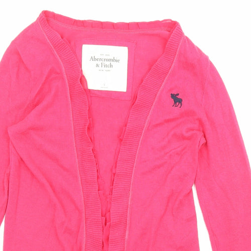 Abercrombie & Fitch Womens Pink Round Neck Cotton Cardigan Jumper Size S - Ruffle Pockets