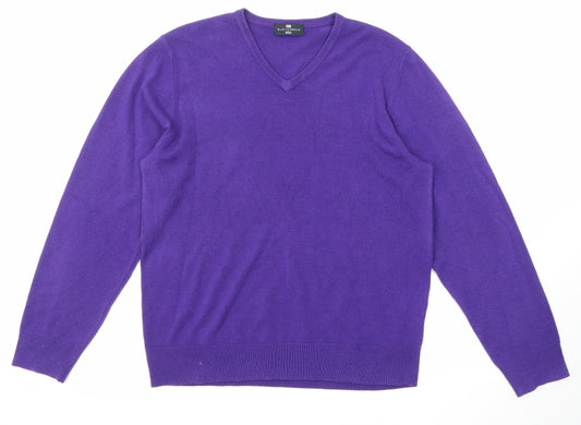 Marks and Spencer Mens Purple V-Neck Acrylic Pullover Jumper Size L Long Sleeve