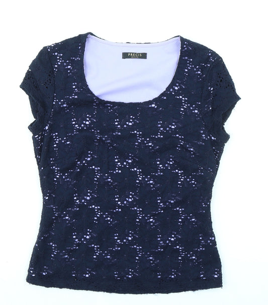 Precis Womens Blue Nylon Jersey T-Shirt Size XS Scoop Neck - Lace Detail