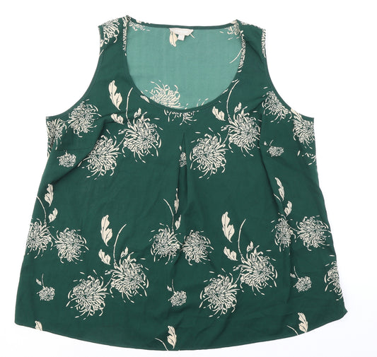Anthology Womens Green Floral Polyester Basic Tank Size 20 Scoop Neck - A-line