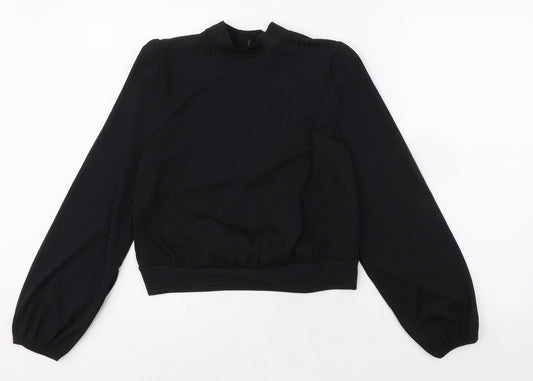 New Look Womens Black Polyester Basic T-Shirt Size 12 Mock Neck - Open Back