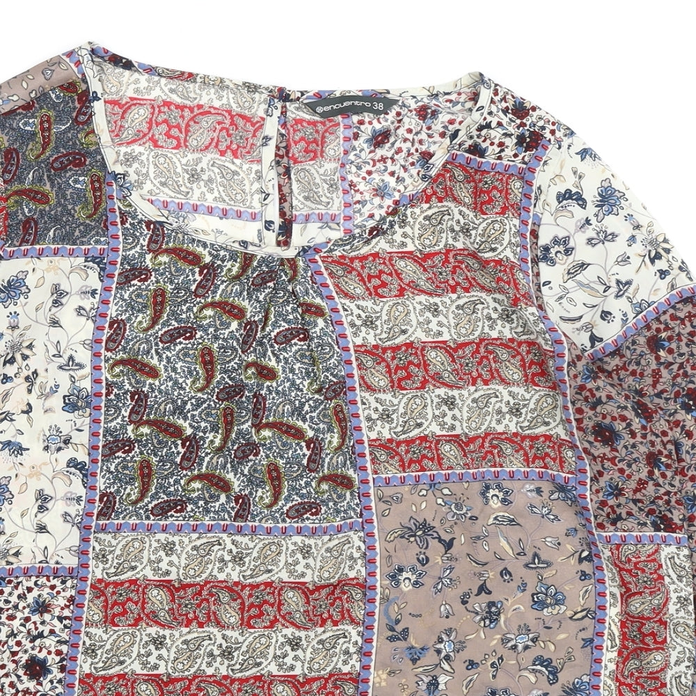 Encuentro Womens Multicoloured Paisley Polyester Basic Blouse Size 12 Boat Neck