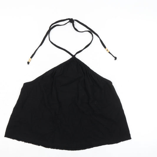 Zara Womens Black 100% Cotton Cropped Blouse Size M Halter - Backless